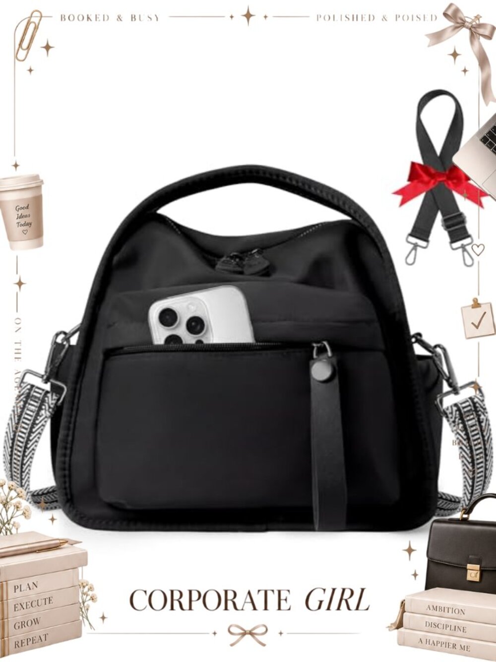 Nylon Crossbody Bag Waterproof Hobo Satchel Top Handle Extra Strap